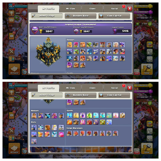 SNAKE LEGENDARY SCENERY ⚡ TH17 200% MAX ⚡ NOTHING LEFT ⚡ Heros:-100-100-75-75-50 ⚡ Name Change yes ⚡6 Epics Max ⚡ Safe ⚡ Instant Delivery