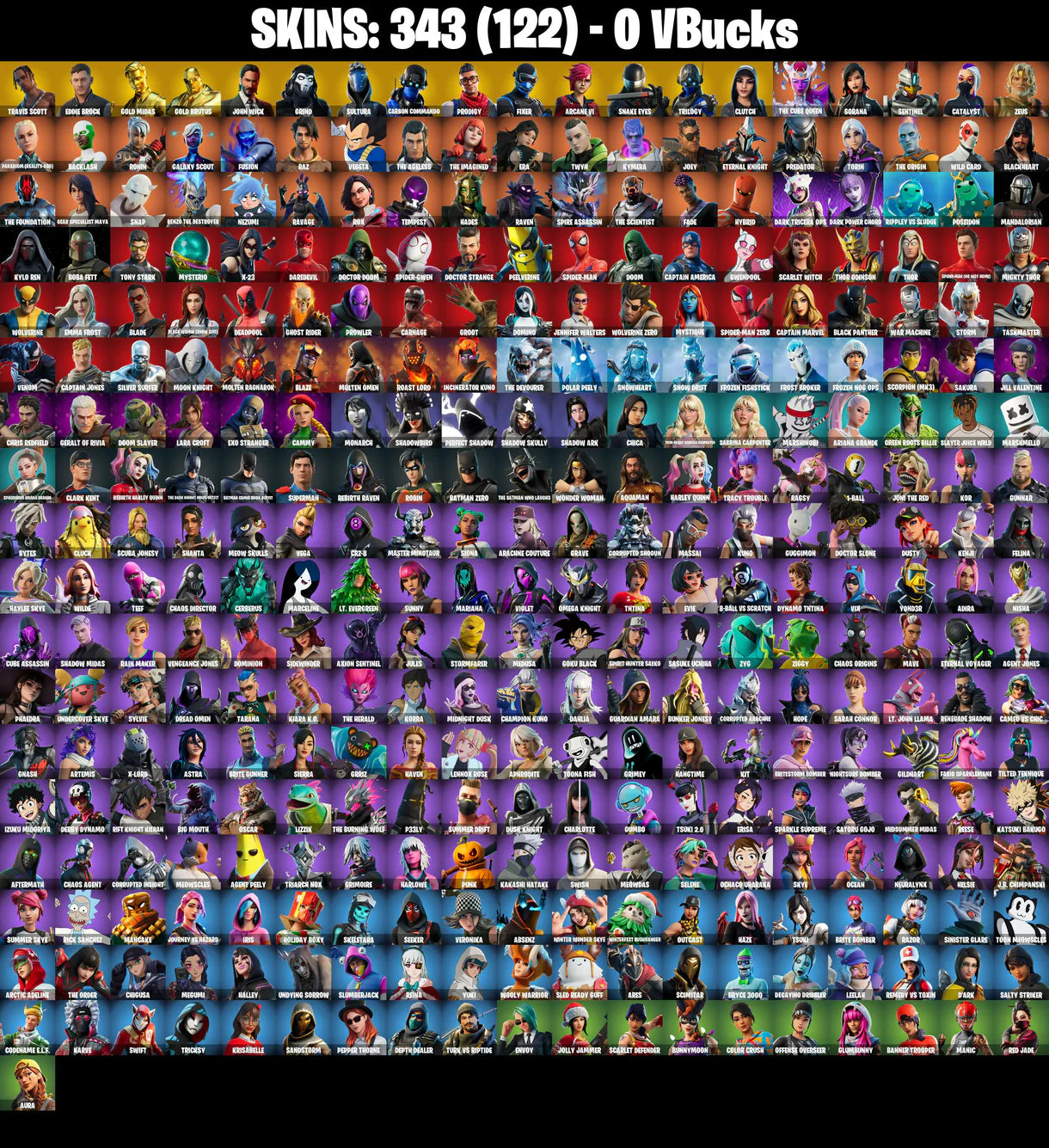 PC/PSN/XBOX |343 جلود | ترافيس سكوت | إيدي بروك | جولد ميداس | جولد بروتوس | جون ويك | جريند | سولتورا | كاربون كوماندو | #B425