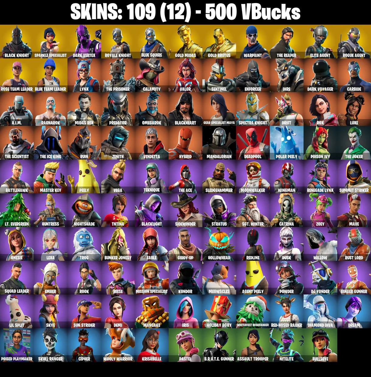 PC/PSN/XBOX |109 skins | Black Knight | Sparkle Specialist | Dark Vertex | Royale Knight | Blue Squire | Gold Midas | Gold Brutus | #B450