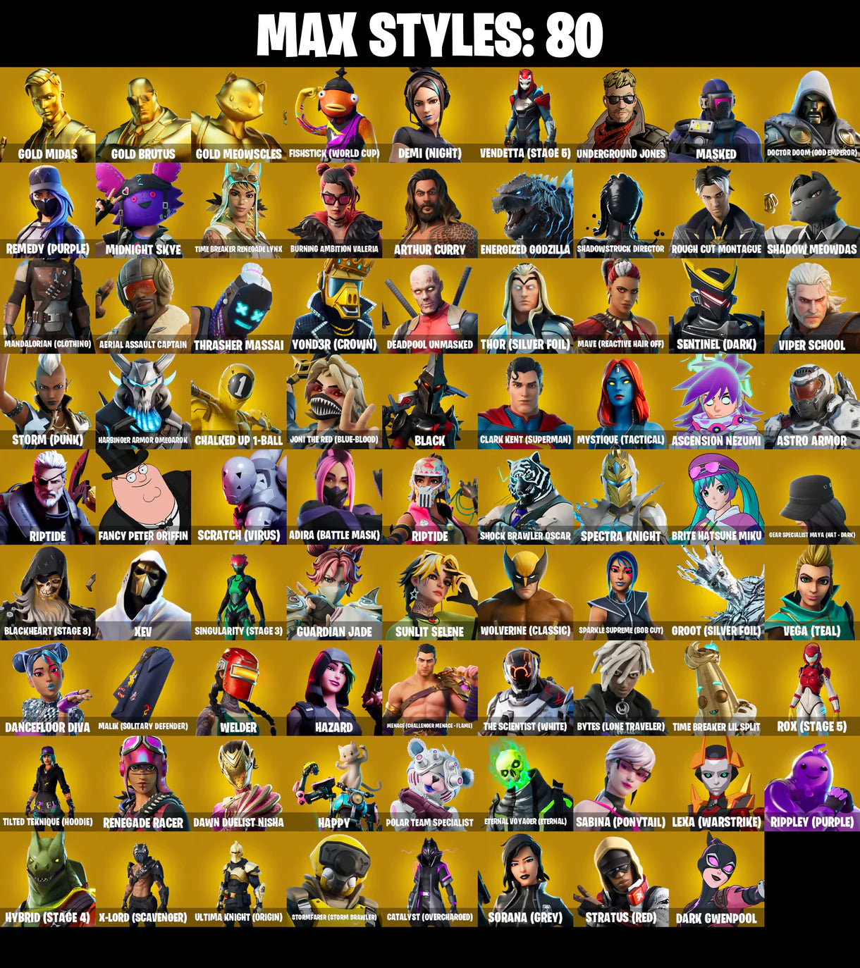 PC/PSN/XBOX |189 skins | Glow | Neo Versa | Gold Midas | Gold Brutus | Gold Meowscles | Fishstick (World Cup) | Subzero Cryptic | Lina Scorch | #B526