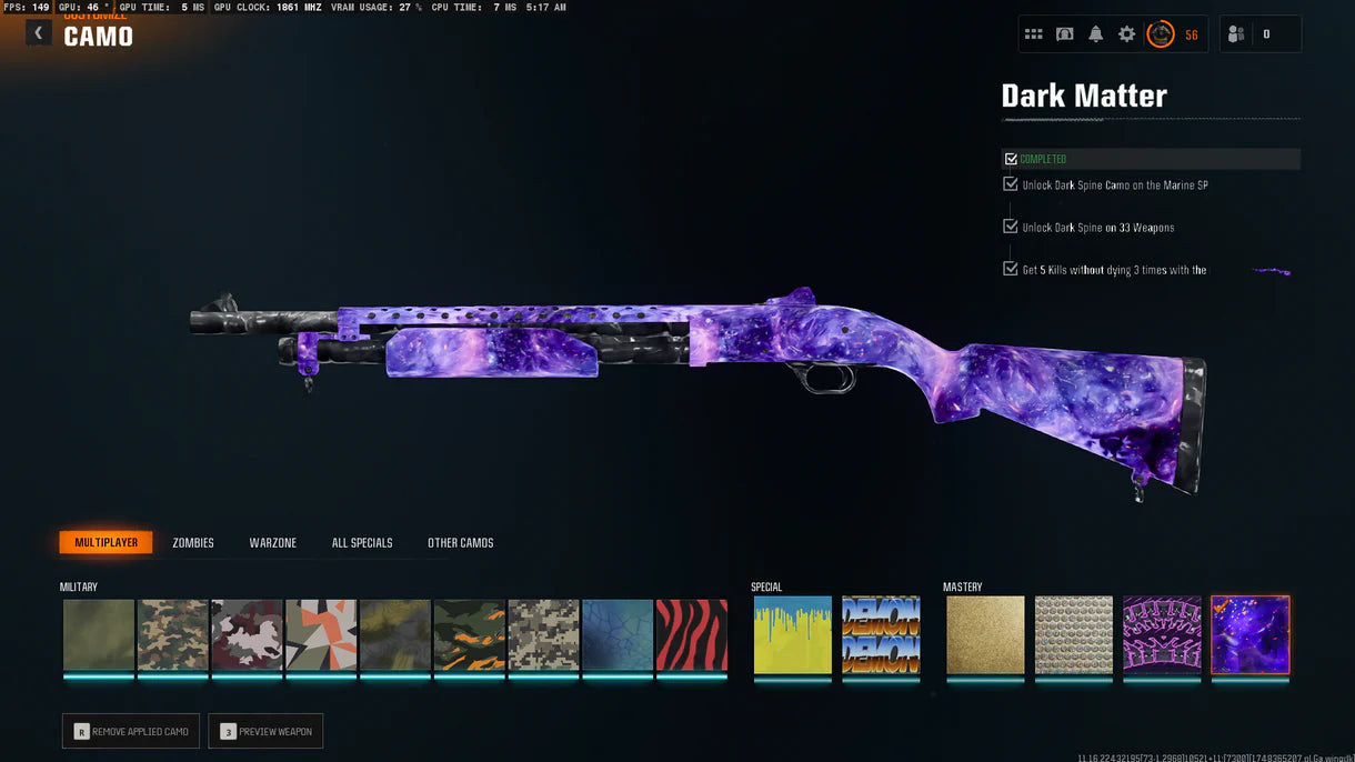 Dark Matter + Prestige Master Boost | جميع تمويهات MP مفتوحة | فتح شرعي | ⚡ Dark Matter مفتوح شرعي على جميع أسلحة Black Ops 6 البالغ عددها 33 ☄ يعمل على Steam / Battle.net / Xbox / PSN