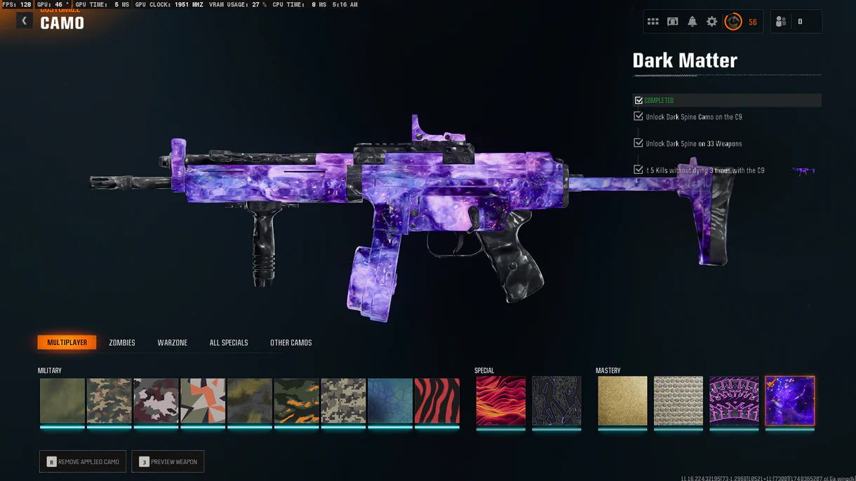 Dark Matter + Prestige Master Boost | جميع تمويهات MP مفتوحة | فتح شرعي | ⚡ Dark Matter مفتوح شرعي على جميع أسلحة Black Ops 6 البالغ عددها 33 ☄ يعمل على Steam / Battle.net / Xbox / PSN