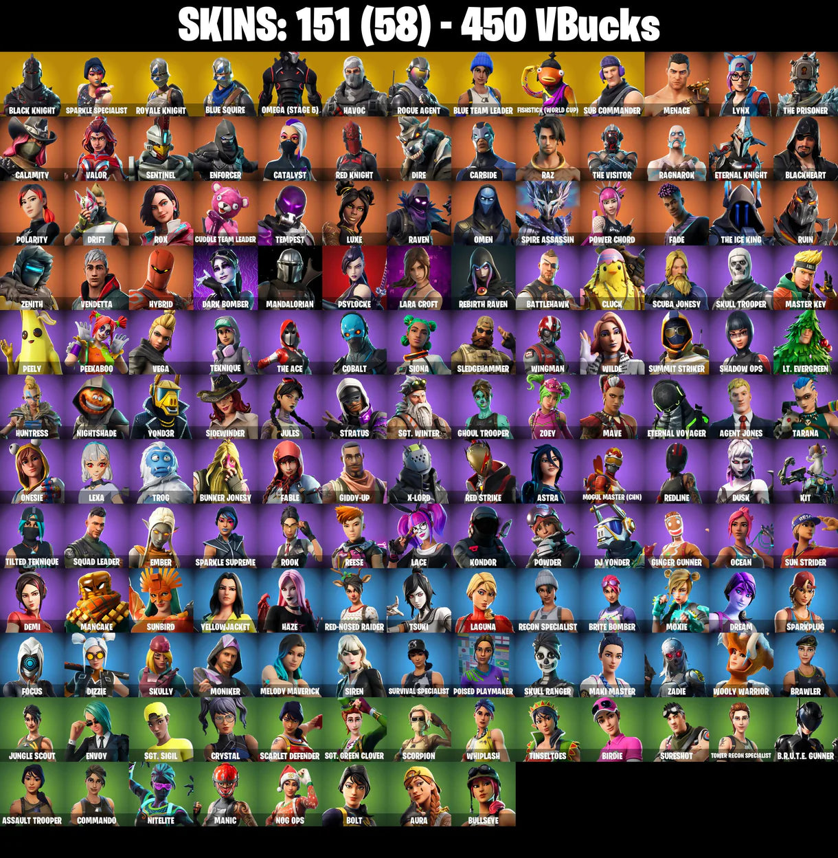 PC/PSN/XBOX |151 skins | Black Knight | Sparkle Specialist | Royale Knight | Blue Squire | Omega (stage 5) | Havoc | Rogue Agent | #B477