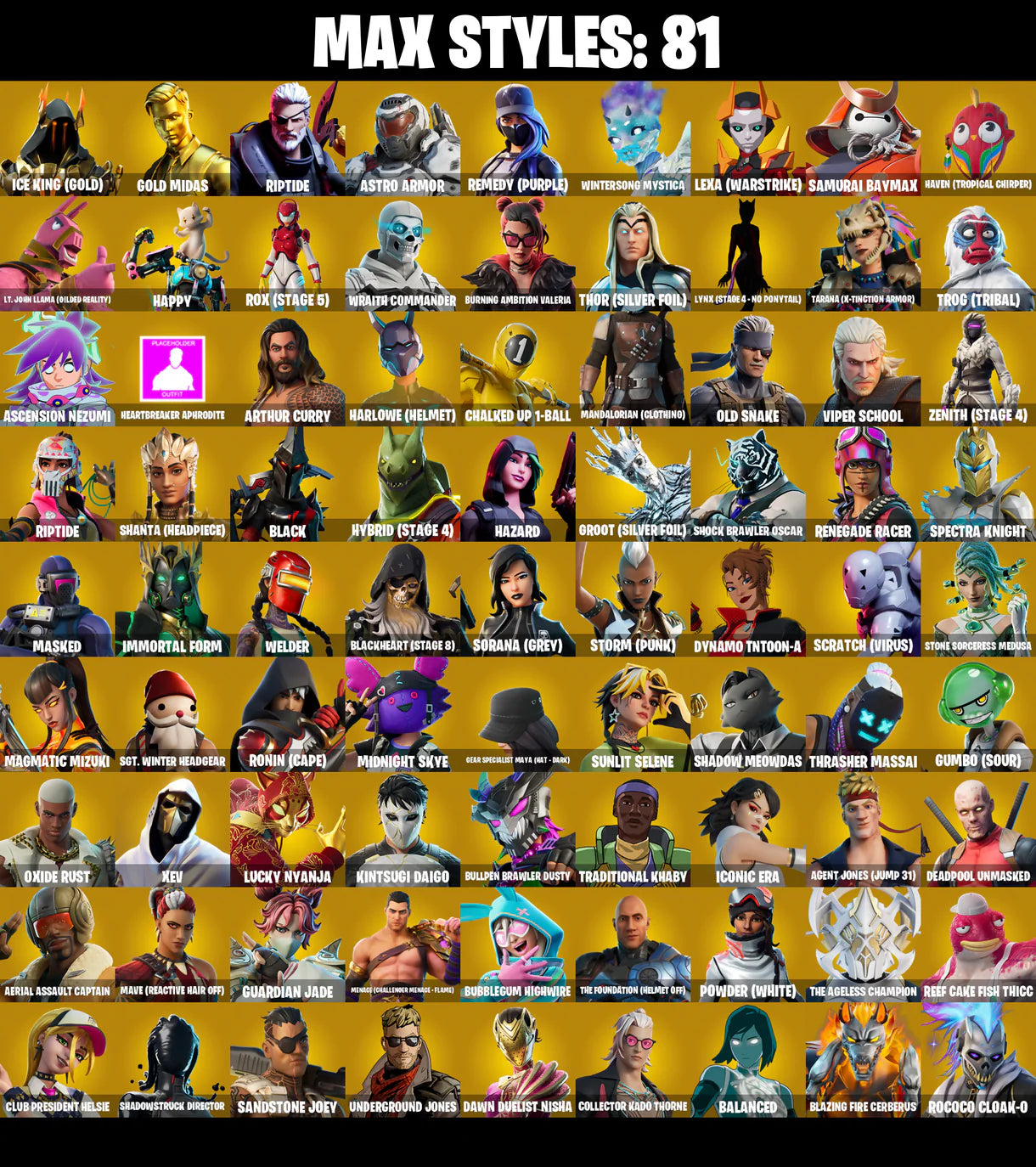 PC/PSN/XBOX | ٢٦٧ جلود | OG STW | Wildcat | Gold Midas | Champion's Crest | Reaper | Ol' Woody | Basic Basher | Tech Axe | #B439