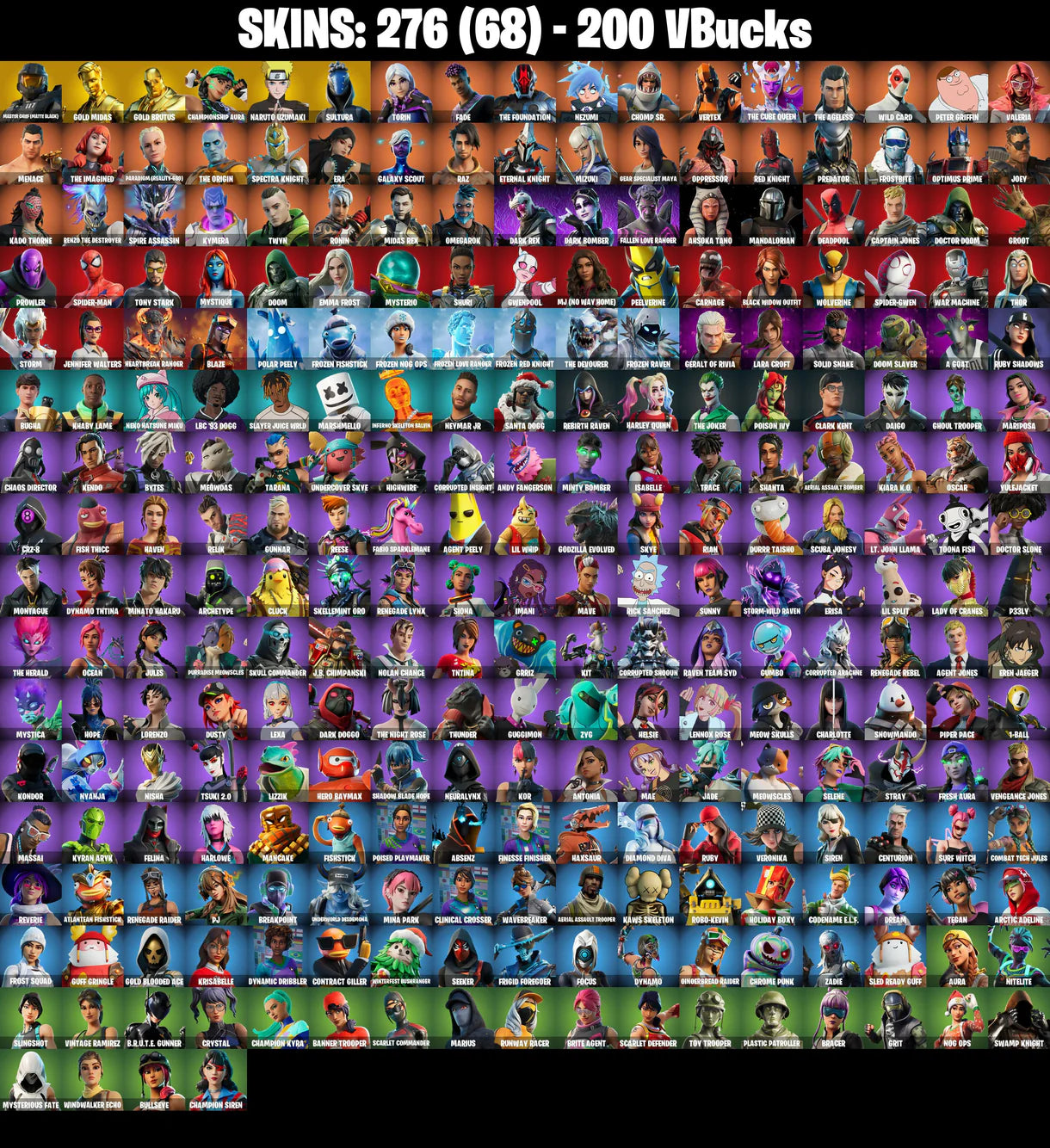 PC/XBOX |276 skins | Lara Croft | Deadpool | Master Chief (Matte Black) | Gold Midas | Gold Brutus | Candy Axe | Reaper | Spider-Gwen | #B359