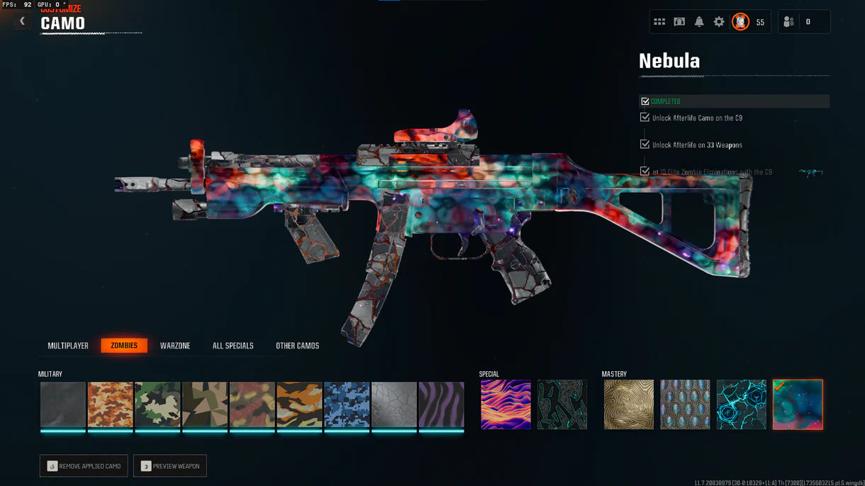 Nebula Hard Unlocked ✅ Prestige 6 ⚔ All 525 Zombies Camos Unlocked ✔ Nebula Legit Unlocked on 33 ? Lots of Guns Maxed ☄ Linkable to STEAM / BNET / XBOX / PSN