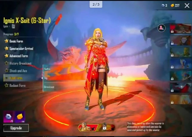 Casque Mythics Inferno 82, Ignis Xsuit 3 étoiles ? M4 Glacier, AKM max., Mer des étoiles, niveau 6, 7x autres messages d'élimination, inventaire rare