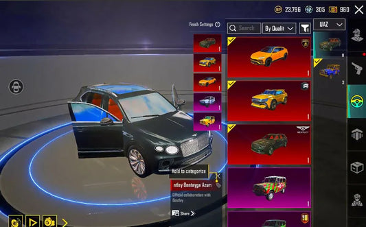 Rare est ici Bentley Collector Title Golden Pharaoh 7⭐ Fiore X-Suit Lv7⭐ Inventaire entièrement chargé Collection Heavy Gunlab 18x Voiture de sport