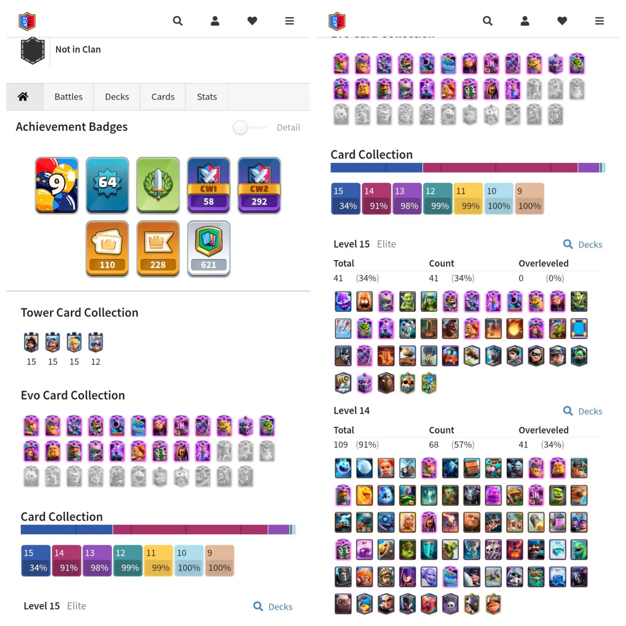 LVL 64 ⸱ KT15 ? 9 YEAR OLD ?19 EVO'S, 41 ELITE, 109 MAXED CARDS ? 12K CUPS ❤️? ALL CARDS COLLECTED ⚡110 EMOTES ? SAFE & WORTHY ?↔️ON YOUR MAIL.