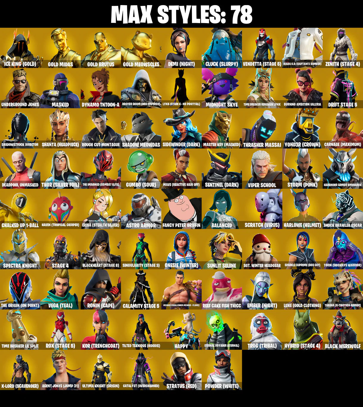 PC/PSN/XBOX |221 skins | Neo Versa | Gold Midas | Gold Brutus | Gold Meowscles | Cloud Striker | Elevation | Reaper | Orange Justice | Rage