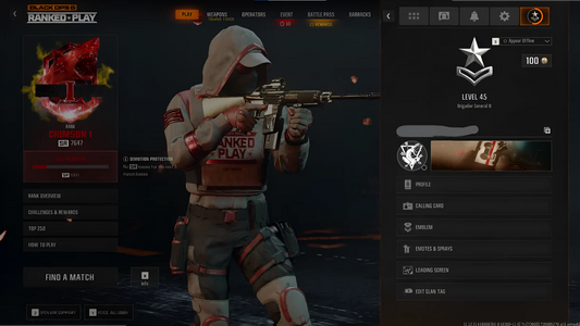 【✔ Crimson 1 Ranked SZN 3 . 7641 SR 】✔ Level 45 ✔ 18 Operators ✔ Full Access ✔ All Info is Changeable ✔ Linkable to STEAM / BNET / PSN / XBOX