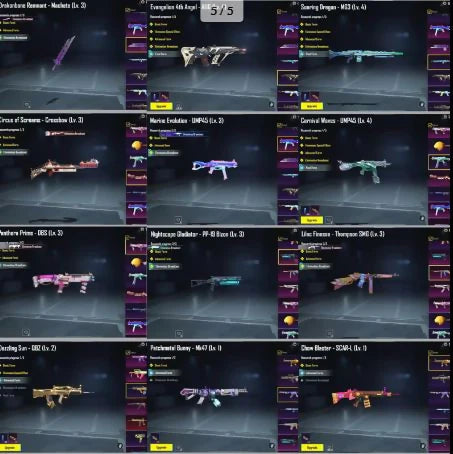 34 laboratoires d'armes | 115 objets mythiques | Blood Raven ⭐ 5 + 4 combinaisons X | Glacial Bride Ultimate | Elfe des forêts et queue de cheval S5 | Momie blanche et jaune | 5 voitures de sport