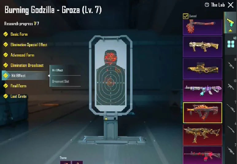 Anukhra Xsuit 5 ? 3 x Ensembles de momie 3 x Ensembles ultimes Malus Ensemble Majesté Carapace de Godzilla 21 x Messages d'élimination 3 x Armes maximales M416 Fool Max Groza Godzilla brûlant Max UMP Dévoreur d'âmes du Néant Max
