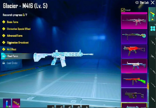MF 72 ? Combinaison X Iridescence Nv1✨ 14x Gunlab ? 2x Kill Msg ? M416 Glacier Nv5❄️ AKM Tyran errant Nv4 ? Ensemble Survivant dystopique⚔️ Ensemble Glacier ? Conquérant ? Casque Glacier ? Masque Tyran aviaire ? Inventaire solide ?