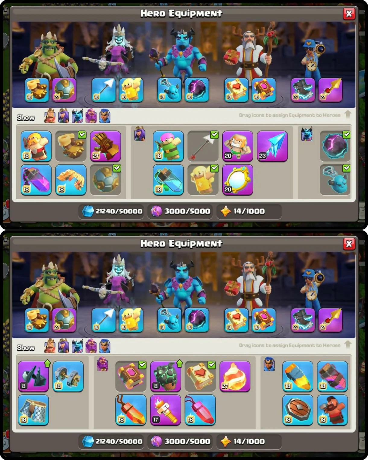 INSANE 60 GLOBAL RANK | SUPERCHARGED FULL MAX TH17 XP 257 | MAXED 5 EPIC EQUIPMENTS || MAGIC THEATER SCENERY 14 SKINS // 342 CWL MEDALS, ITEMS, ORES, 11 EPICS // GAUNTLET 27, ARROW 23, FIREBALL 27, ROCKET SPEAR 27, SPIKY BALL 27, MAGIC MIRROR 20, LAVALOON