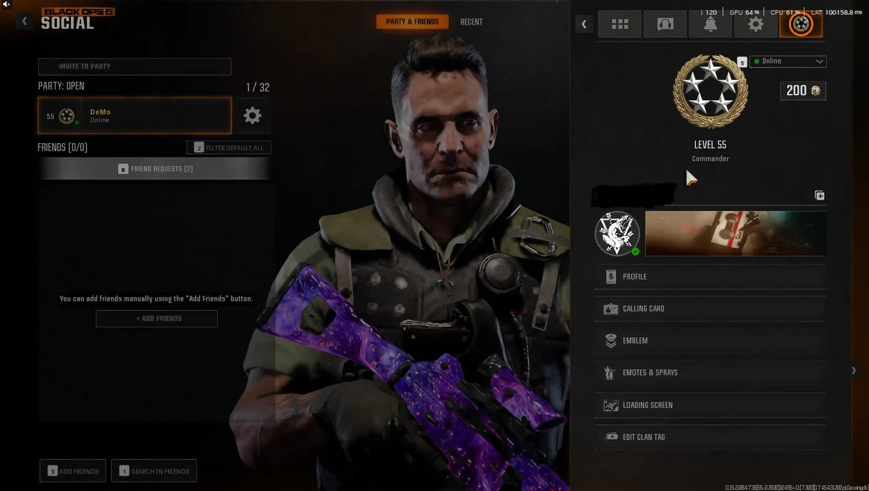 【 Dark Matter Hard Unlocked + Prestige 1 】 ⚔ تم فتح جميع تمويهات اللاعبين المتعددين ✨ Prestige 1 جاهز ⚡ Dark Matter Legit مفتوح على جميع أسلحة Black Ops 6 البالغ عددها 33 ⚡ يمكن ربطه بـ STEAM / BNET / XBOX / PSN