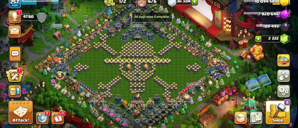 INSANE 60 GLOBAL RANK | SUPERCHARGED FULL MAX TH17 XP 257 | MAXED 5 EPIC EQUIPMENTS || MAGIC THEATER SCENERY 14 SKINS // 342 CWL MEDALS, ITEMS, ORES, 11 EPICS // GAUNTLET 27, ARROW 23, FIREBALL 27, ROCKET SPEAR 27, SPIKY BALL 27, MAGIC MIRROR 20, LAVALOON
