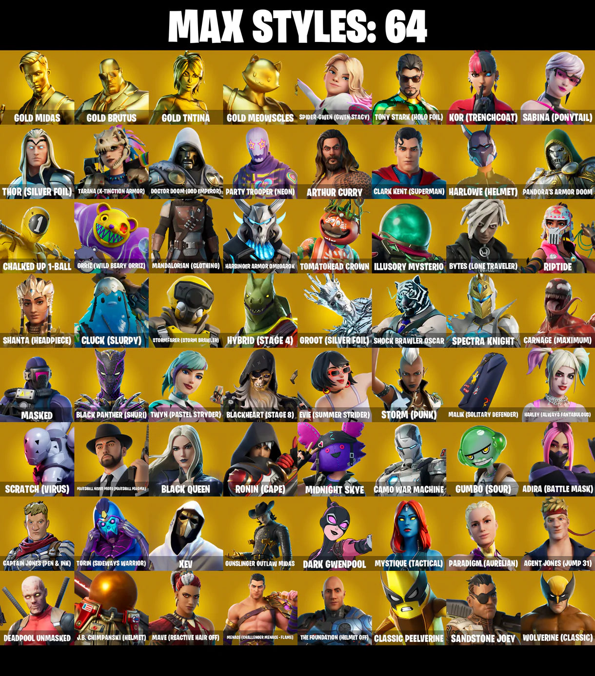PC/PSN/XBOX |320 جلود | OG STW | Astro Jack | Gold Midas | Gold Brutus | Gold TNTina | Gold Meowscles | John Wick | Shady Doggo | #B440