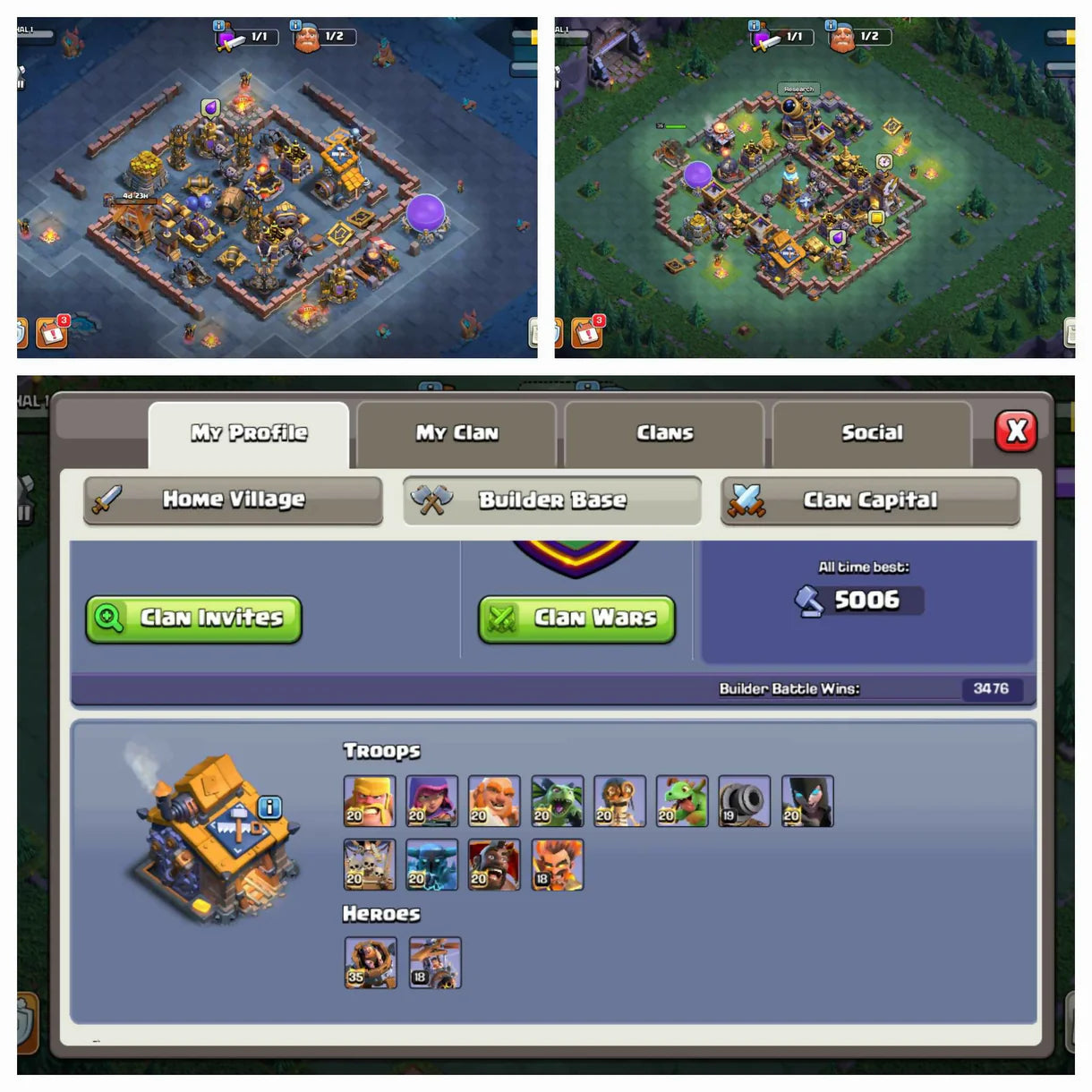 RARE 259 Xp // TH 17 Max [ Decorations ] // Heros:-95-100-71-71-46 // Rename // Bh10 Max //11 Rare Skins // ATB-5.7K // Pixel scenery // world best Cheap // Safe guarantee // instant delivery