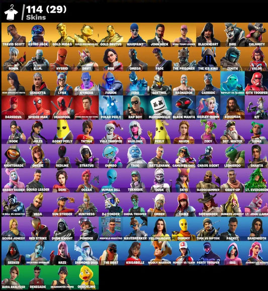 [PC/PSN/XBOX] 114 SKINS + TRAVIS SCOTT + OG STW + ASTRO JACK + JOHN WICK + GOLD MIDAS + DRIFT + CALAMITY + OMEGA