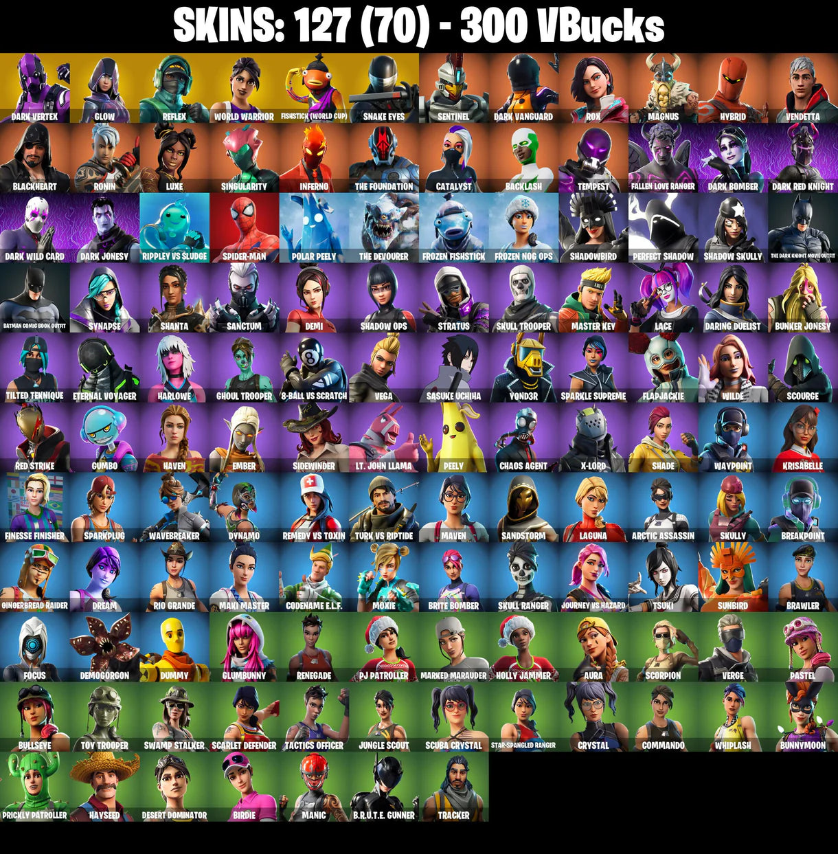 PC/PSN/XBOX | ١٢٧ جلود | Dark Vertex | Glow | Reflex | World Warrior | Fishstick (World Cup) | Merry Mint Axe | Dark Deflector | Response Unit | #B642
