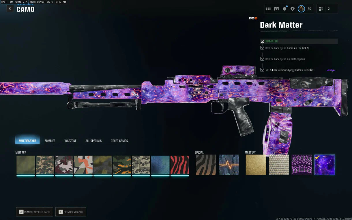 ✔【 Dark Matter + Prestige 8 + All BO6 Guns Maxed 】⚔ All Multiplayer Camos Unlocked ✨ Prestige 8 ✔ Ranked Ready Warzone 4.0 ⚡ Dark Matter Legit Unlocked on all 36 ☄ Linkable to STEAM / BNET / XBOX / PSN