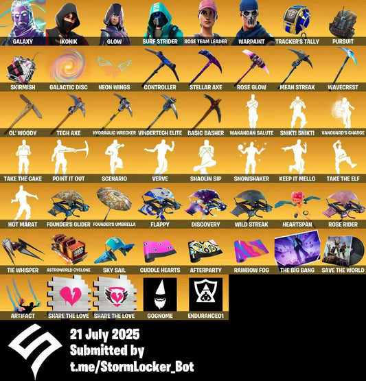 OG FORTNITE ACCOUNT✅STACKED✅137 Skins✅OG STW✅Galaxy✅KONIK✅Glow✅Surf Strider✅Rose Team Leader✅Warpaint✅Controller✅Stellar Axe✅Rose Glow