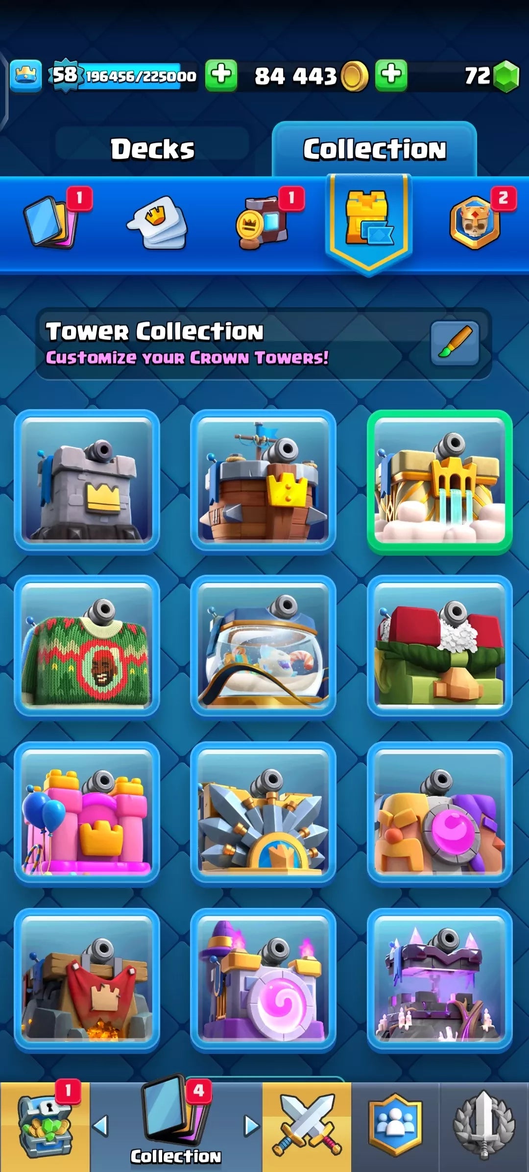 KT15, 58 LVL ? 8 EVOS, 19 ELITE CARDS, 47 MAXED ❤️‍? 117 CARDS TOTAL, ARENA 23 ? GOOD 63 EMOTES ⚡84K GOLD ? INSTANT ACCESS