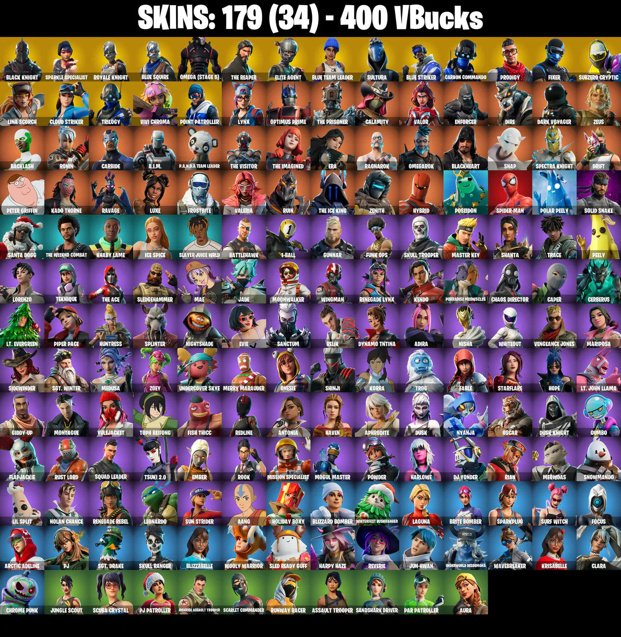 PC/PSN/XBOX |179 skins | Black Knight | Sparkle Specialist | Royale Knight | Blue Squire | Omega (stage 5) | The Reaper | Elite Agent | #B476
