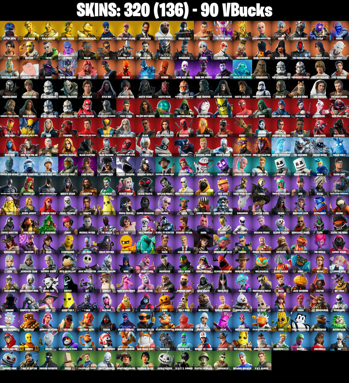 PC/PSN/XBOX |320 جلود | OG STW | Astro Jack | Gold Midas | Gold Brutus | Gold TNTina | Gold Meowscles | John Wick | Shady Doggo | #B440