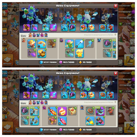 [ DRAGON SET ] Rare ♦️ TH 16 Max Out [200%] ♦️ 1819 Cwl Reward ♦️ 7 Scenery ♦️ 25 Rare Skins♦️ Max Heros:-95-95-70-70-45 ♦️Max Epic Equipment ♦️Rename ♦️ 239 Xp ♦️ Safe guarantee