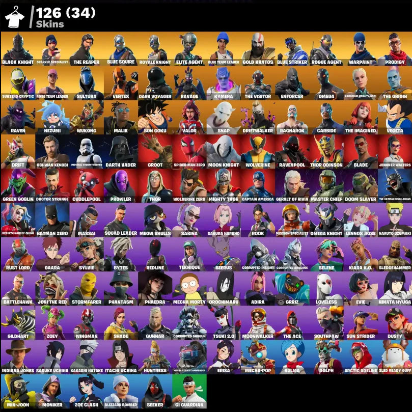 [PC/PSN/XBOX] 126 SKINS + BLACK KNIGHT + SPARKLE SPECIALIST + THE REAPER + FLOSS + ROYALE KNIGHT + LEVIATHAN AXE