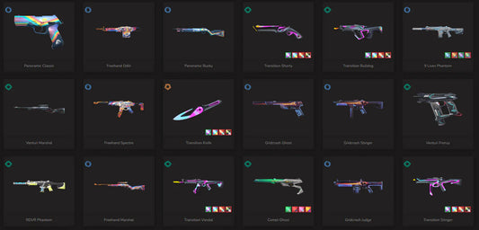 ( EU ) 34 Skins | 5 Knives | Prelude to Chaos Vandal | Xenohunter Knife | Neo Frontier Sheriff | Gaia's Vengeance Phantom | Prime//2.0 Karambit