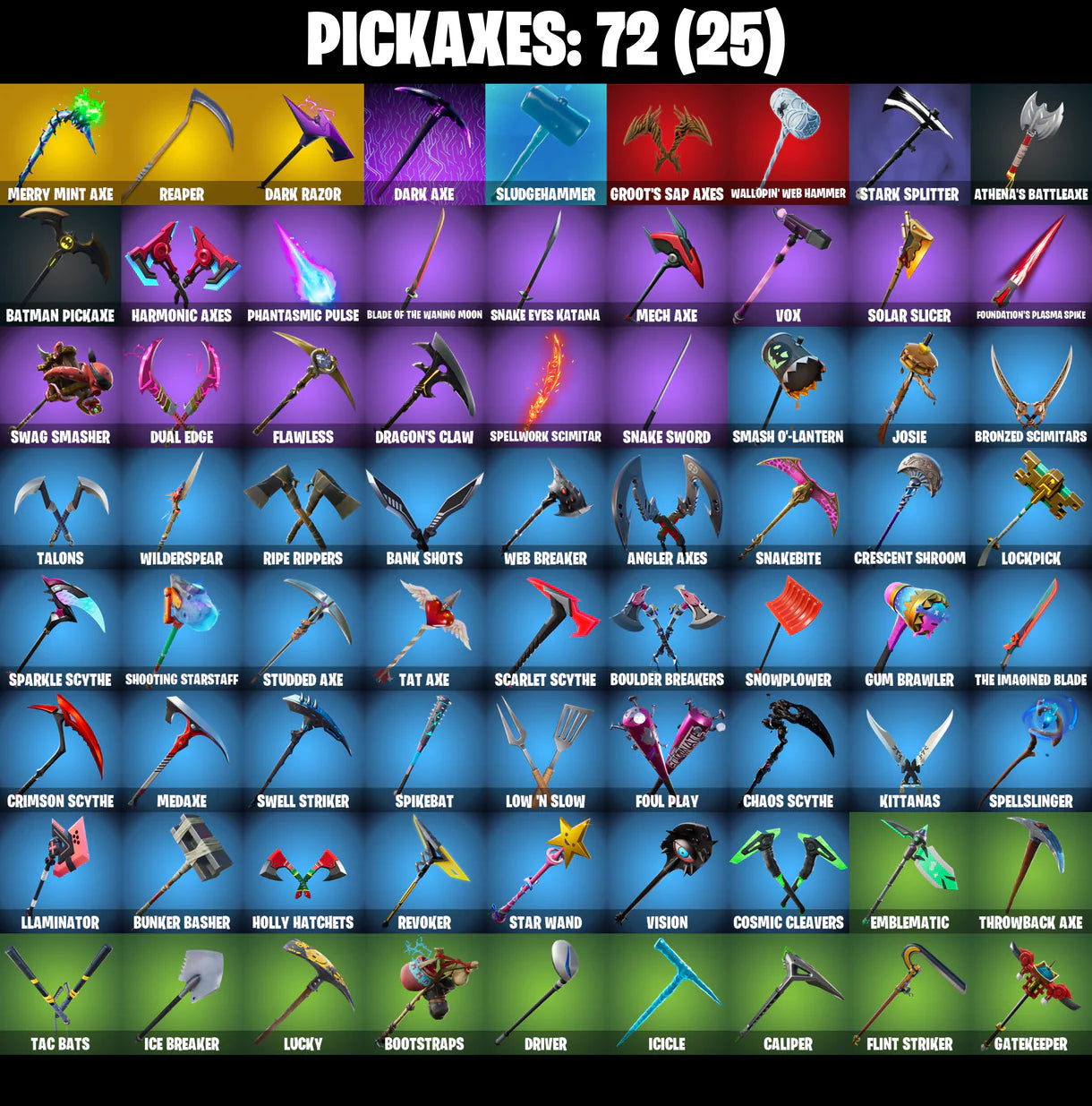 PC/PSN/XBOX | ١٢٧ جلود | Dark Vertex | Glow | Reflex | World Warrior | Fishstick (World Cup) | Merry Mint Axe | Dark Deflector | Response Unit | #B642