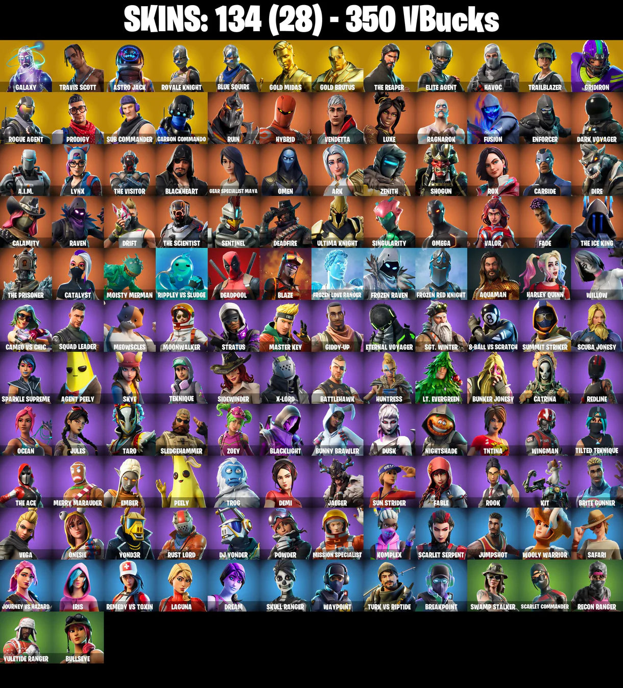 PC/PSN/XBOX |134 skins | Galaxy | Travis Scott | Astro Jack | Royale Knight | Blue Squire | Gold Midas | Gold Brutus | The Reaper | Elite Agent | #B531