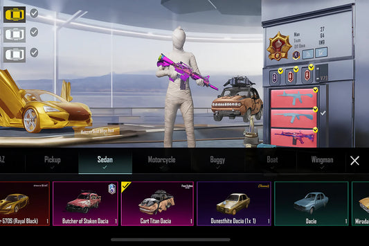 99 Mythiques | Voiture de largage dorée Maclern | M416 Fool Max | M416 Glacier Max | AKM Glacier Max | Total 37x Gunlab | 3 Armes Niv. 7 - 11x Msg d'élimination | Inventaire rare✨