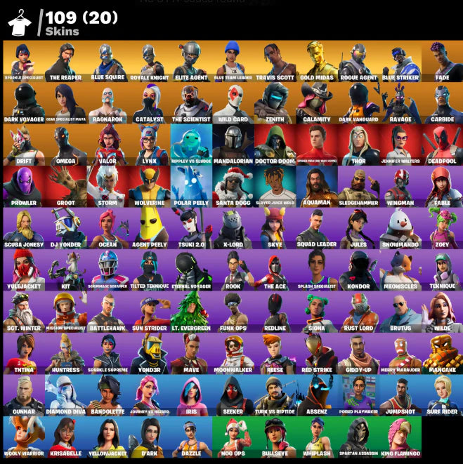 [PC/PSN/XBOX] 109 SKINS + SPARKLE SPECIALIST + TRAVIS SCOTT + THE REAPER + FLOSS + ROYALE KNIGHT + BLUE SQUIRE + ELITE AGENT + TAKE THE L