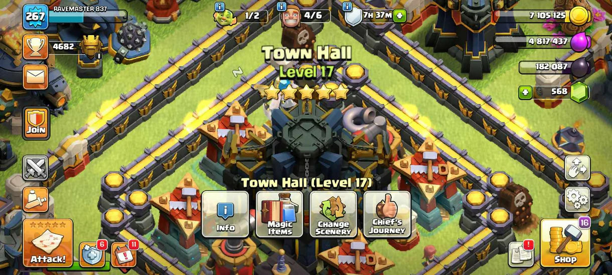 TH 17 200% Max [ 5 Star Th ] // Max Heros:- 100-100-76-75-50 // 3 Epic Max [MM,FB,LP] // Rare 5k War Stars // 11k Legend Trophy // 267 Xp