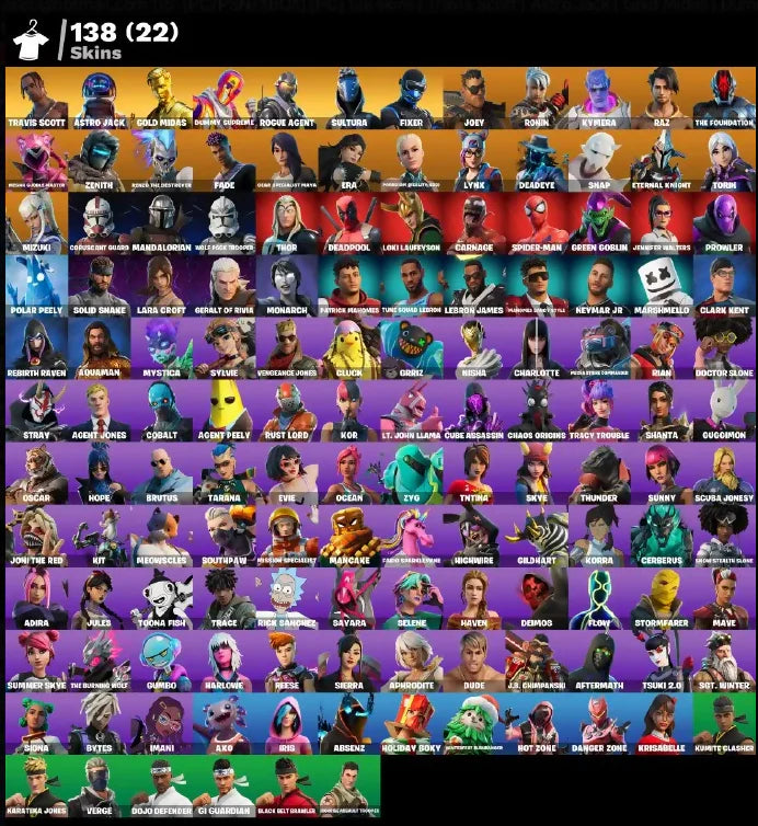 [PC/PSN/XBOX] 138 SKINS + TRAVIS SCOTT + ASTRO JACK + ROGUE AGENT + SULTURA + TAKE THE L + LARA CROFT