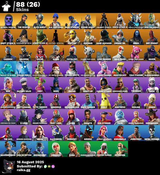 [PC/PSN/XBOX] 88 skins | Skull Trooper OG | Le Faucheur | Agent d'élite | Chef d'équipe bleu | Take The L | Attaquant bleu | Agent Rogue | Calamité Niveau 5 | 350 VB #321