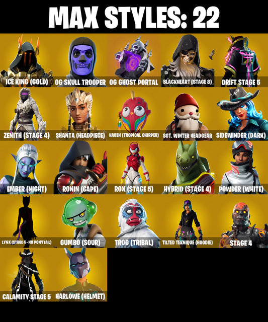 PC/PSN/XBOX |75 skins | Og Skull Trooper | Rogue Agent | OG Ghost Portal | Orange Justice | Point It Out | Take The Elf | Verve | #B419