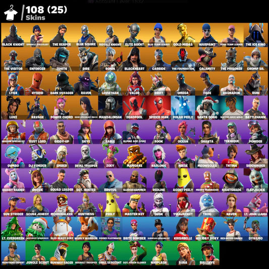 [PC/PSN/XBOX] 108 SKINS + BLACK KNIGHT + SPARKLE SPECIALIST + THE REAPER + ROYALE KNIGHT + OG STW + FLOSS + BLUE SQUIRE