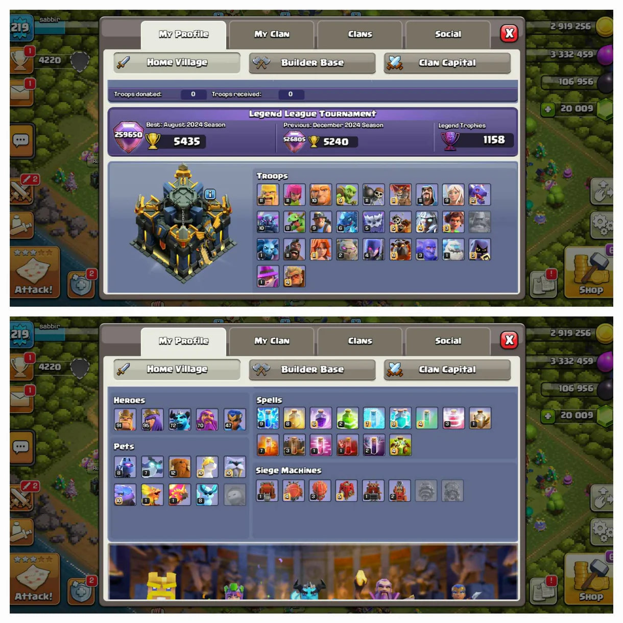 20k [ 20000] Gems ★ Th 17 Both Base Max★ 17 Max Equipment ★ Heros:-92-95-72-70-47 ★ Name Change Free ★ 219 Xp