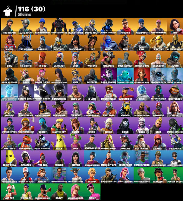[PC/PSN/XBOX] 116 SKINS + THE REAPER + ELITE AGENT + OMEGA (STAGE 5) + OG STW + ROGUE AGENT + DRIFT + CALAMITY + CARBIDE + BLACK WIDOW