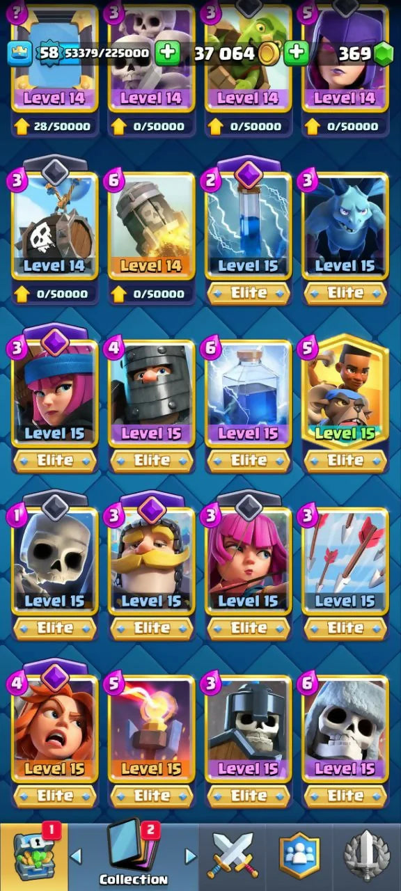 Kt Lvl- 58[] 15 Elite [] Total 51 card max[] 98 Rare Emote[] 8 Evo card