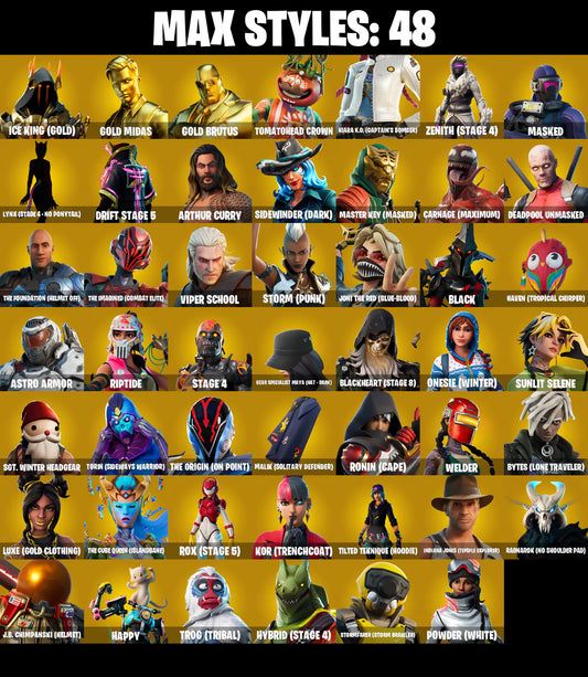 PC/PSN/XBOX |155 skins | Gold Midas | Gold Brutus | Rage | Point It Out | Take The Elf | Verve | Astroworld Cyclone | Astro Jack | Deadpool | #B664