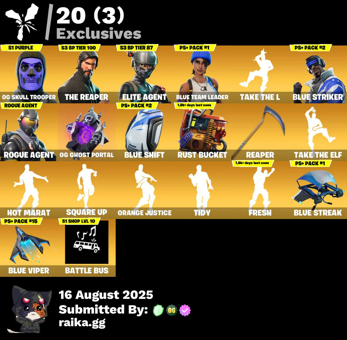 [PC/PSN/XBOX] 88 skins | Skull Trooper OG | Le Faucheur | Agent d'élite | Chef d'équipe bleu | Take The L | Attaquant bleu | Agent Rogue | Calamité Niveau 5 | 350 VB #321