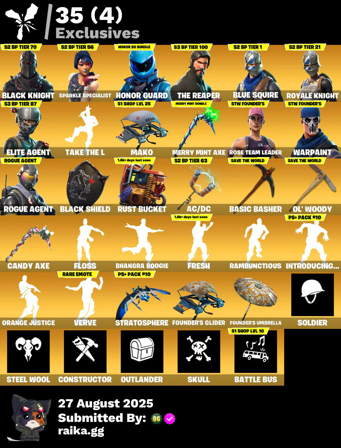 [PC/PSN/XBOX/NITTENDO] 115 skins | OG STW | Black Knight | Sparkle Specialist | Honor Guard | The Reaper | Blue Squire | Royale Knight | Elite Agent | Rogue Agent | Ronin | 0 VB