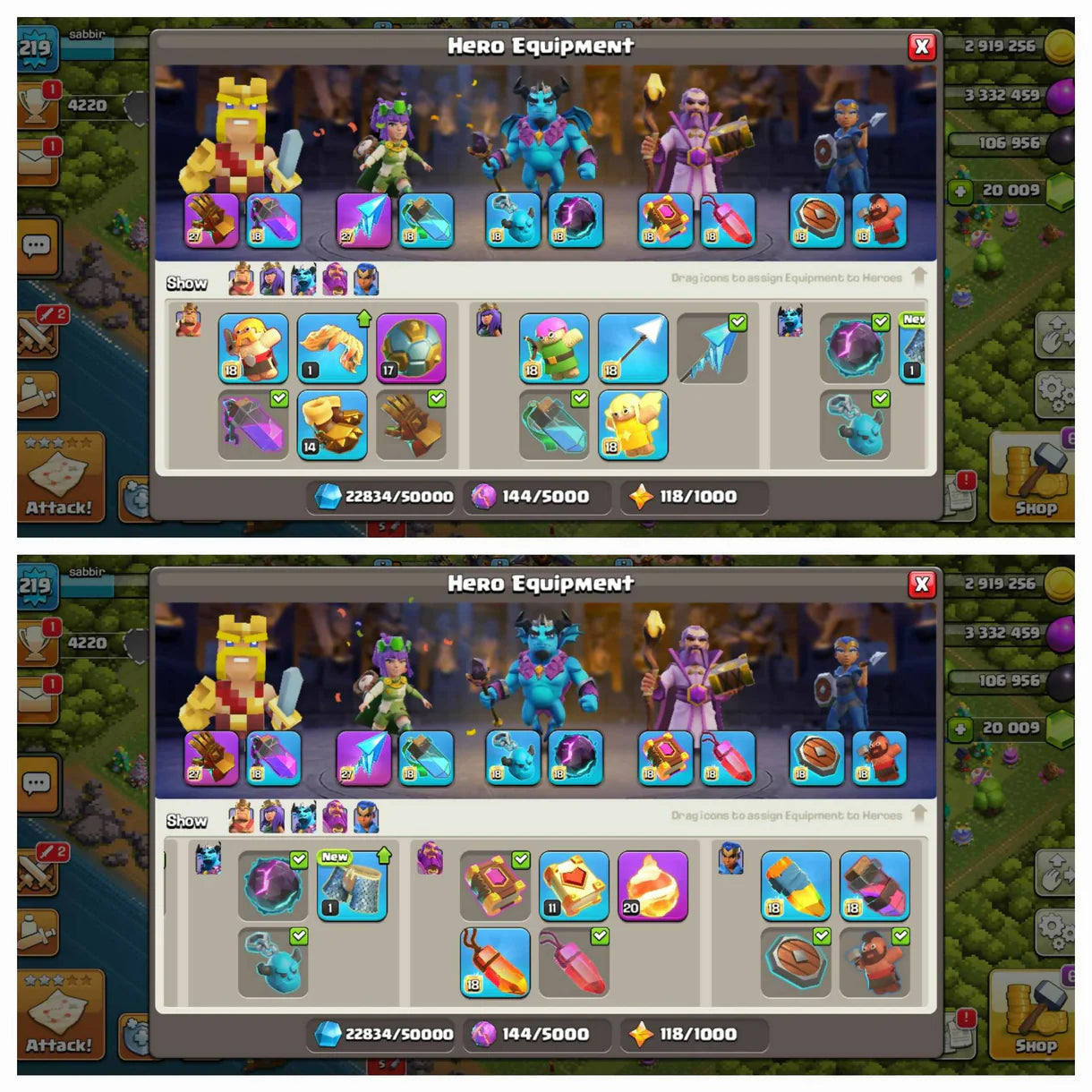 20k [ 20000] Gems ★ Th 17 Both Base Max★ 17 Max Equipment ★ Heros:-92-95-72-70-47 ★ Name Change Free ★ 219 Xp