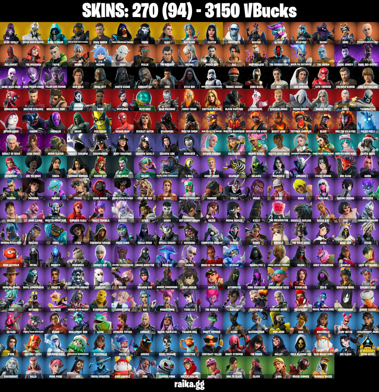 PC/PSN/XBOX | ٢٧٠ جلود | Dark Skully | Rogue Spider Knight | Surf Strider | Master Chief (Matte Black) | Eddie Brock | #B89